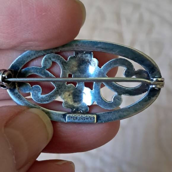 Vintage 14kt over Sterling Silver Symmetalic Floral Brooch - Picture 12 of 13